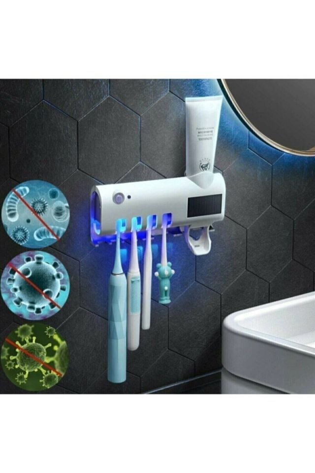 Otomatik Diş Macunu Sıkacağı ve Sterilizatör - 4 Diş Fırçası Tutuculu