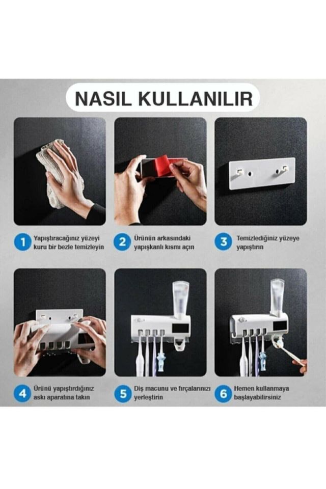Otomatik Diş Macunu Sıkacağı ve Sterilizatör - 4 Diş Fırçası Tutuculu