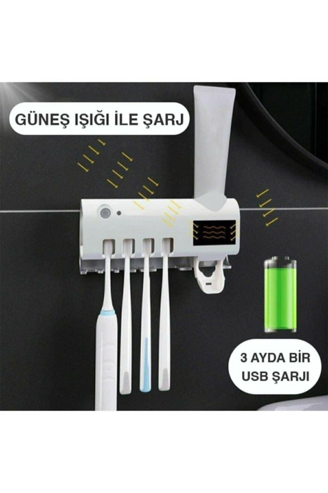 Otomatik Diş Macunu Sıkacağı ve Sterilizatör - 4 Diş Fırçası Tutuculu