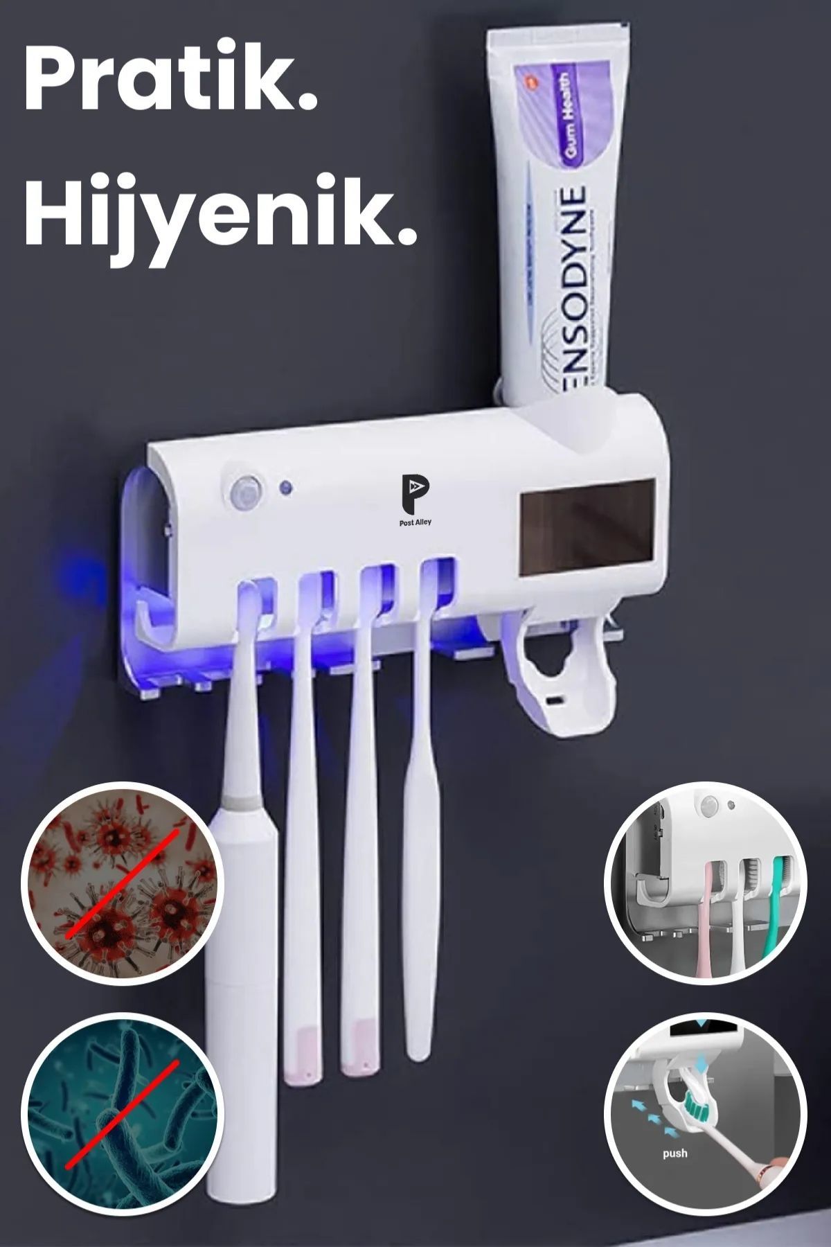 Otomatik Diş Macunu Sıkacağı ve Sterilizatör - 4 Diş Fırçası Tutuculu