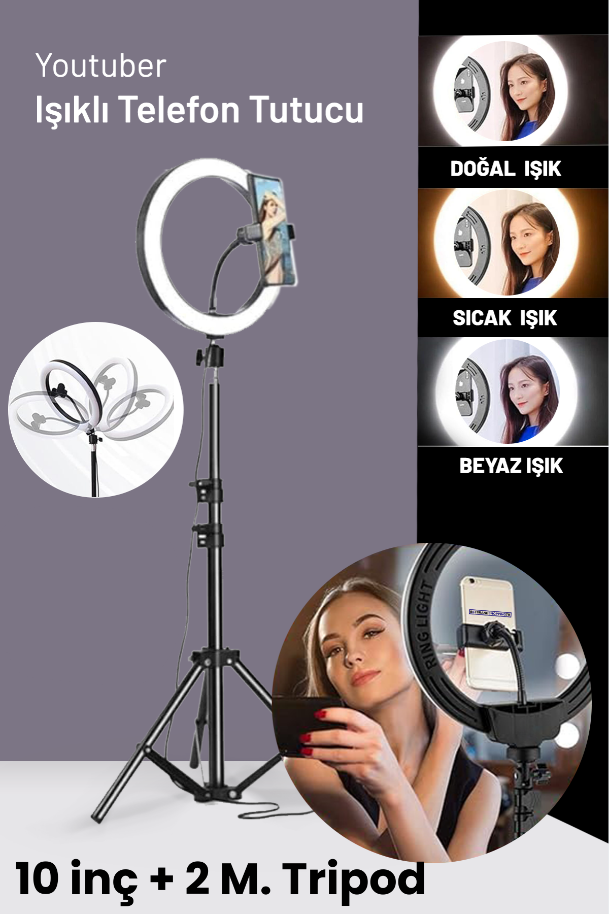10 İnç Ring Light - Youtuber, Tiktok Çekim Işığı, Telefon Tutucu
