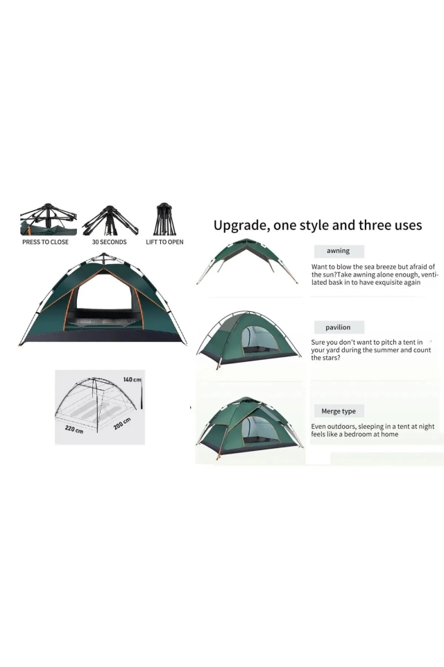 4 Kişilik Otomatik Çift Katmanlı Kamp Outdoor Plaj Piknik Çadırı