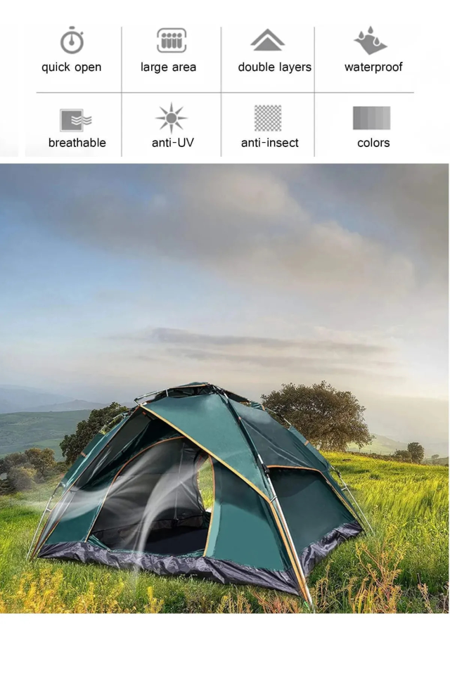 4 Kişilik Otomatik Çift Katmanlı Kamp Outdoor Plaj Piknik Çadırı