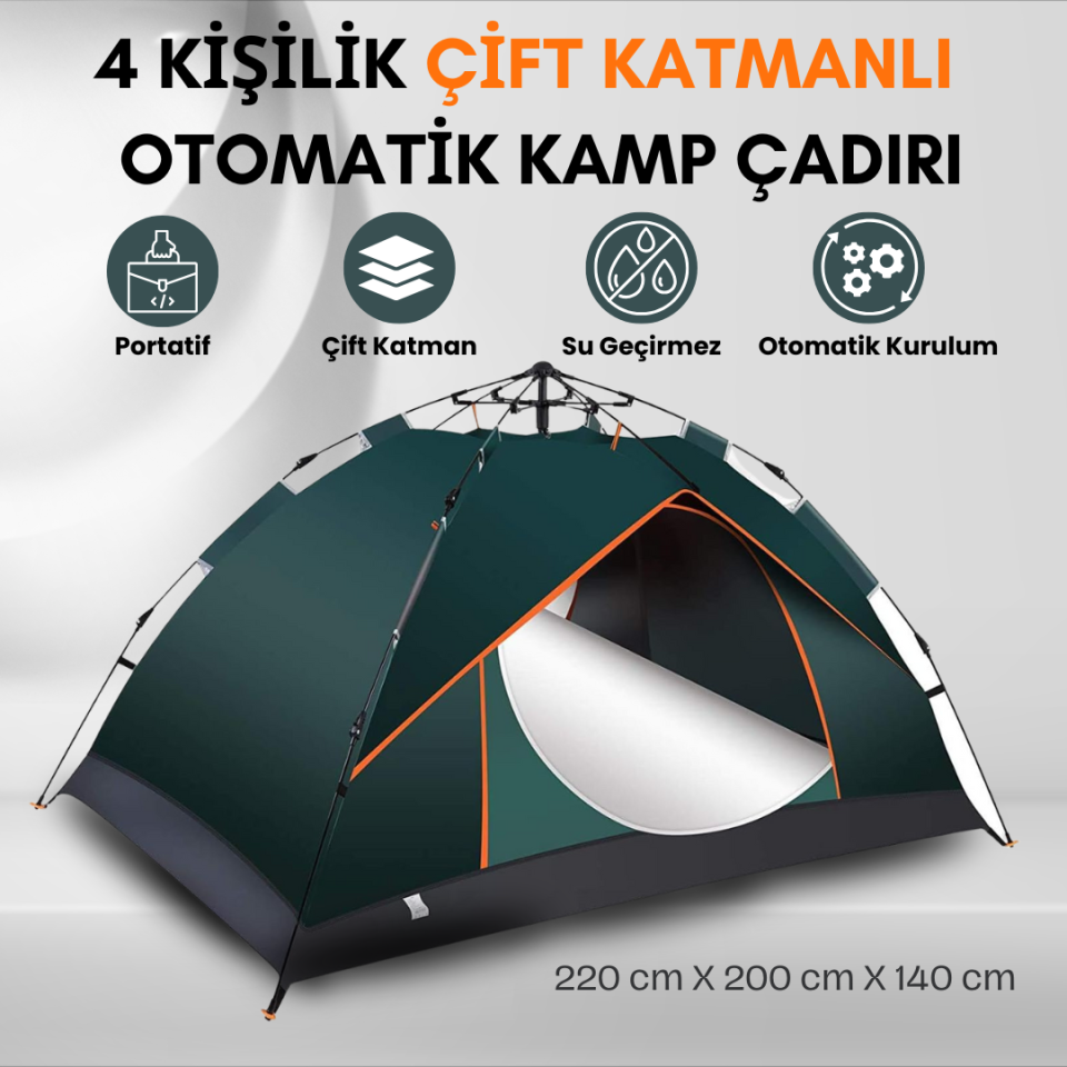 4 Kişilik Otomatik Çift Katmanlı Kamp Outdoor Plaj Piknik Çadırı