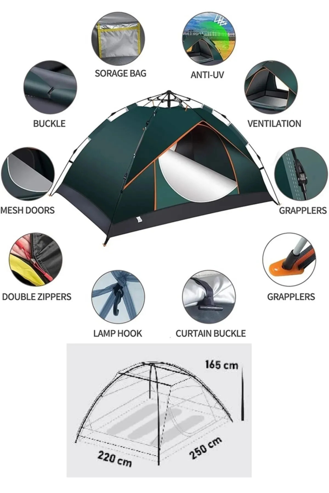 6 Kişilik Otomatik Çift Katmanlı Kamp Outdoor Plaj Piknik Çadırı