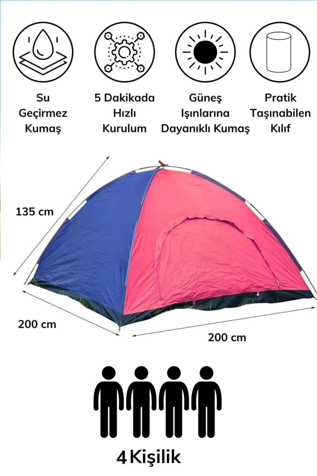 4 Kişilik Kamp Çadırı Kolay Kurulum  -  Manuel
