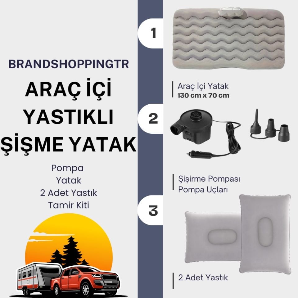 Şişme Yatak Araba ve Kamp Yatağı Seti - Elektrikli Pompa ve Tamir Kiti Dahil