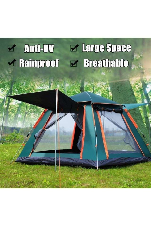 4 Kişilik Tam Otomatik Tenteli Kamp Çadırı - Anti-UV, Su Geçirmez, Portatif