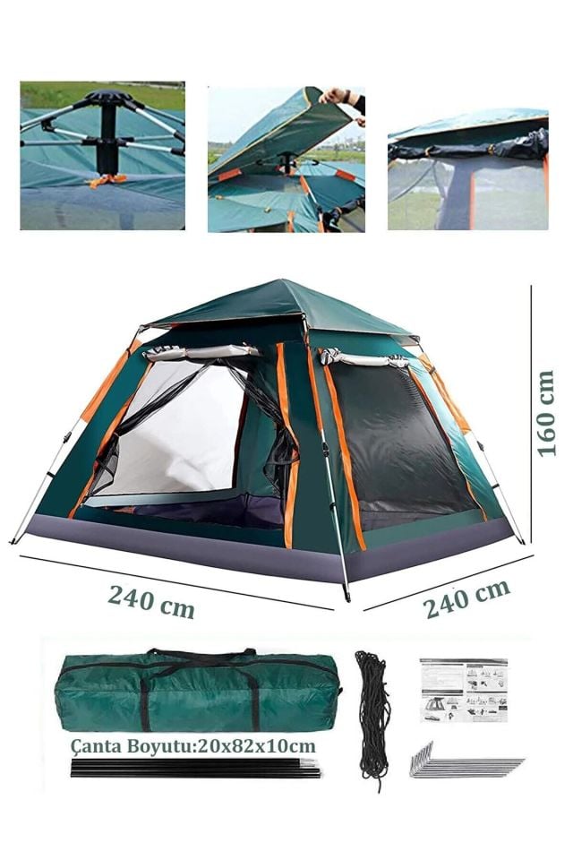 6 Kişilik Otomatik Kamp Çadırı - Portatif, Anti-UV, Su Geçirmez