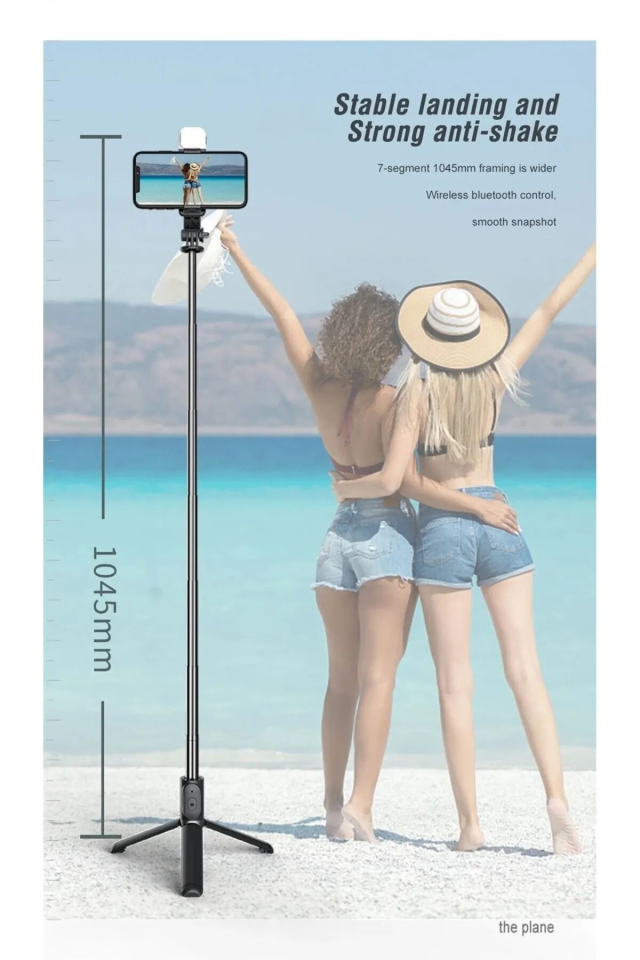 Bluetoothlu Profesyonel Selfie Çubuğu ve Tripod - Hem Selfie Hem de Telefon Tripodu