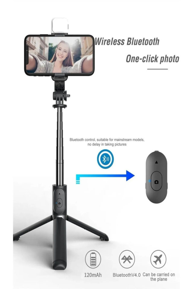 Bluetoothlu Profesyonel Selfie Çubuğu ve Tripod - Hem Selfie Hem de Telefon Tripodu