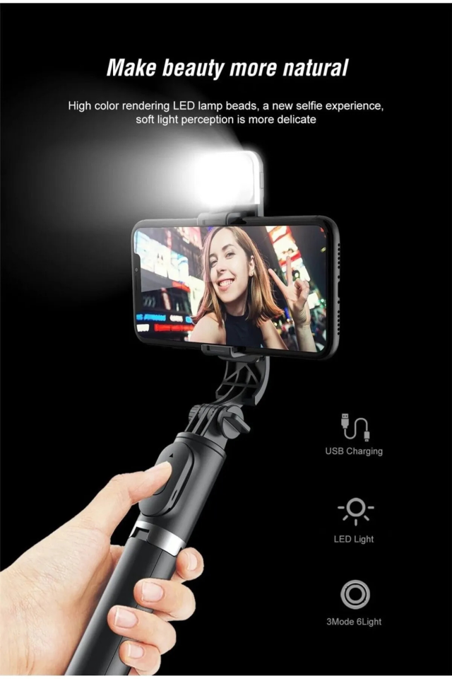 Bluetoothlu Profesyonel Selfie Çubuğu ve Tripod - Hem Selfie Hem de Telefon Tripodu