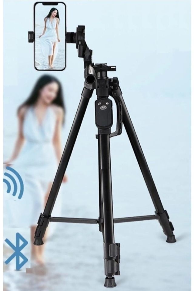 Bluetooth Kumandalı Profesyonel 155 cm Kamera ve Cep Telefonu Tripodu - Telefon Tutuculu ve Çantalı