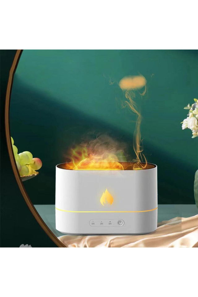 Alev Aroma Difüzör Lamba Ultrasonik Hava Nemlendirici USB Şarj Özellikli- Beyaz