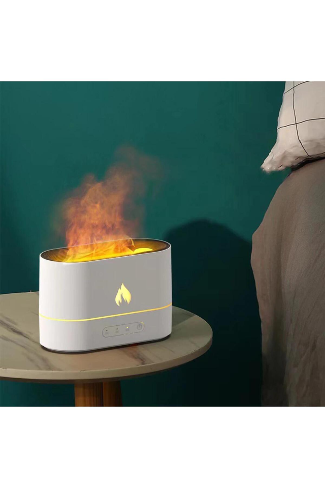 Alev Aroma Difüzör Lamba Ultrasonik Hava Nemlendirici USB Şarj Özellikli- Beyaz