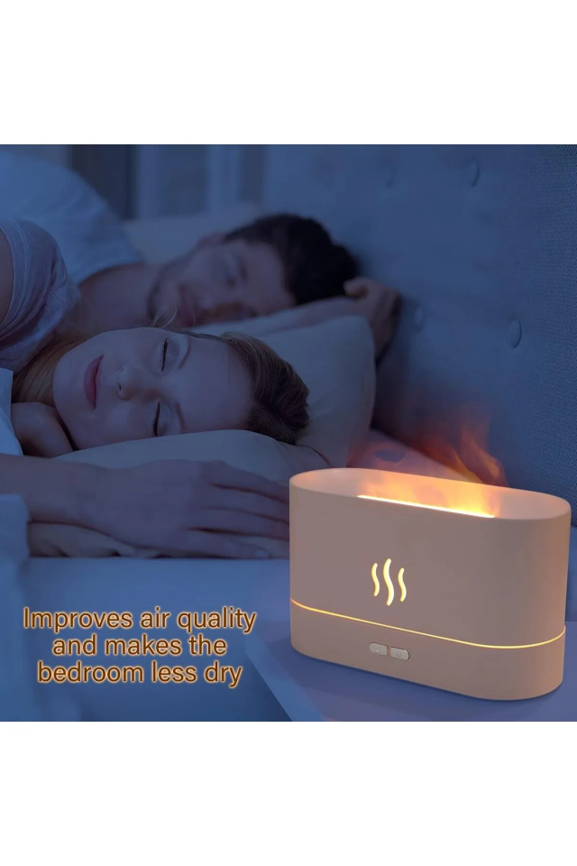 Alev Aroma Difüzör Lamba Ultrasonik Hava Nemlendirici USB Şarj Özellikli - Siyah