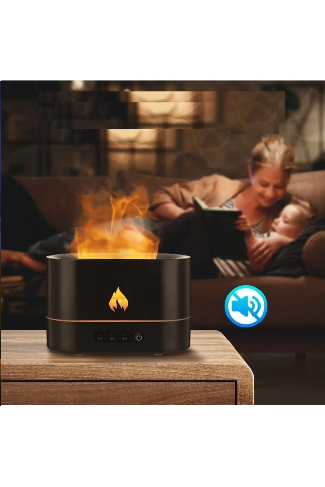 Alev Aroma Difüzör Lamba Ultrasonik Hava Nemlendirici USB Şarj Özellikli - Siyah