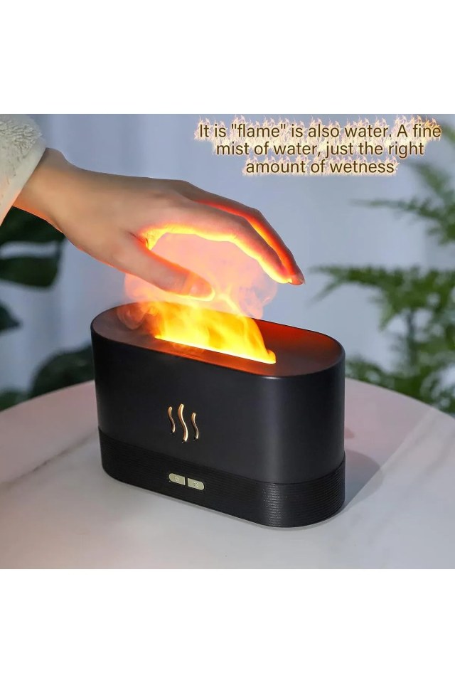 Alev Aroma Difüzör Lamba Ultrasonik Hava Nemlendirici USB Şarj Özellikli - Siyah