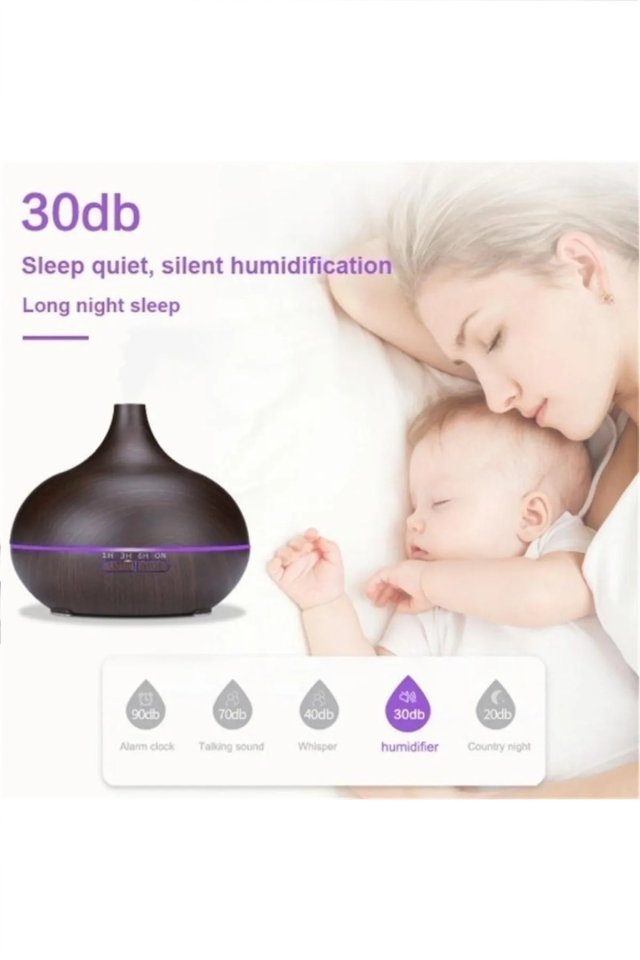 550 mL Hava Nemlendirici Ultrasonik - Işıklı Zamanlayıcı - Koyu Ahşap
