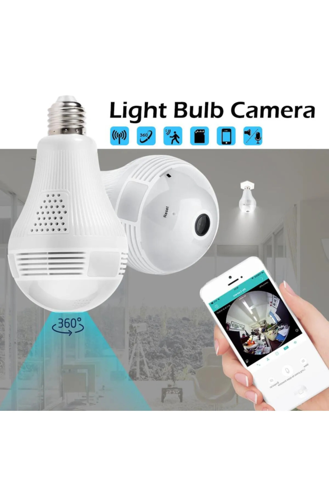 Ampul Kamera 1080p Gece Görüşlü Hareket Sensörlü 360 Derece Panoramik