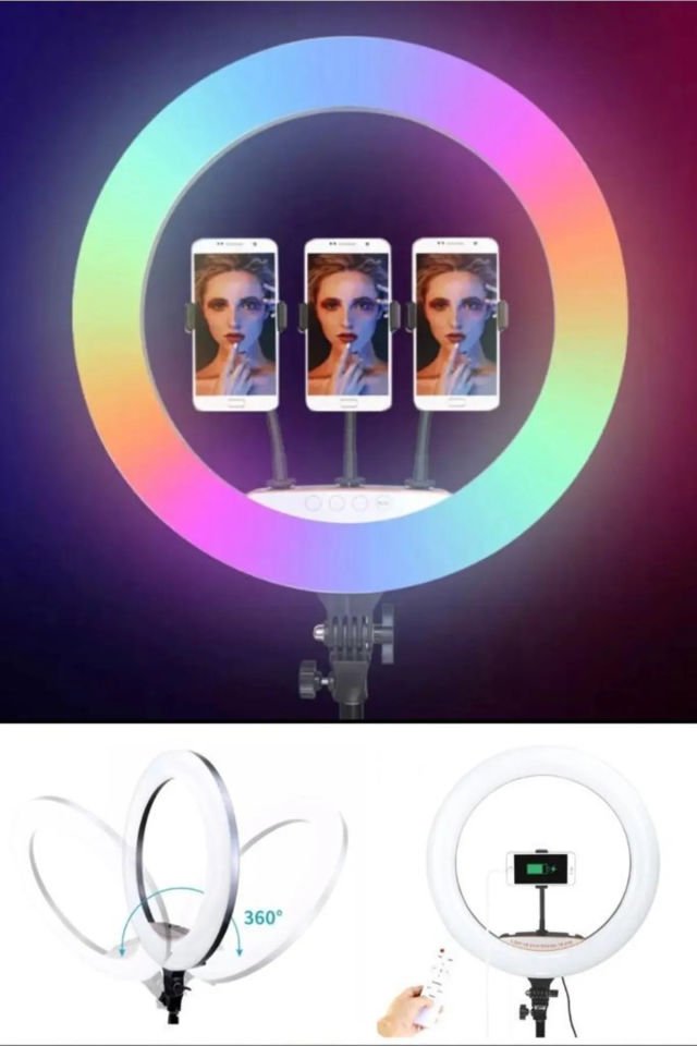Kuaför ve Makyaj Çekim Işığı - 21 İnç RGB 56cm 100W Mega Boy Ring Light Led Halka