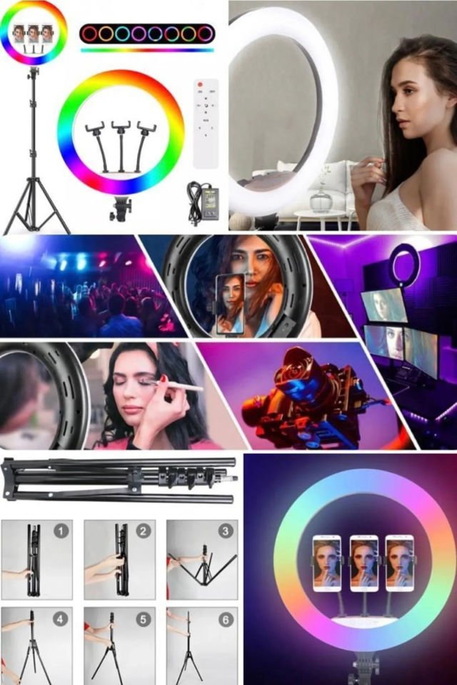 Youtuber Tiktok Işığı - RGB Ring Light - 210 Cm Tripod - RGB Ring Light 45 Cm