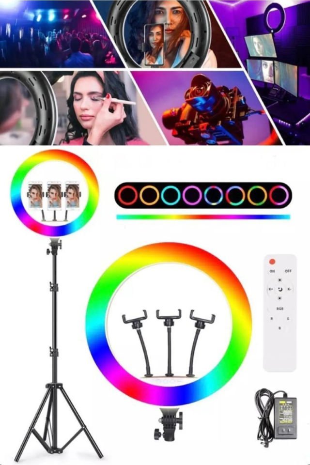 Youtuber Tiktok Işığı - RGB Ring Light - 210 Cm Tripod - RGB Ring Light 45 Cm
