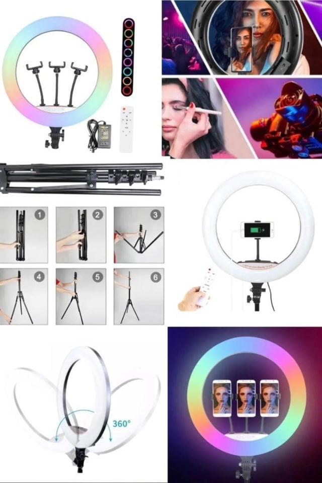 Youtuber Tiktok Işığı - RGB Ring Light - 210 Cm Tripod - RGB Ring Light 45 Cm