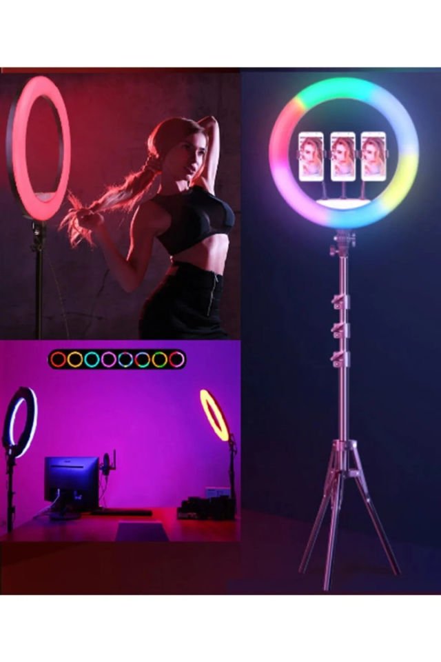 Youtuber Tiktok Işığı - RGB Ring Light - 210 Cm Tripod - RGB Ring Light 45 Cm