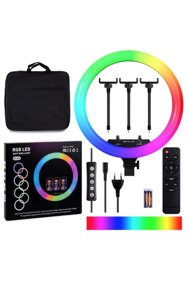 Youtuber Tiktok Işığı - RGB Ring Light - 210 Cm Tripod - RGB Ring Light 45 Cm