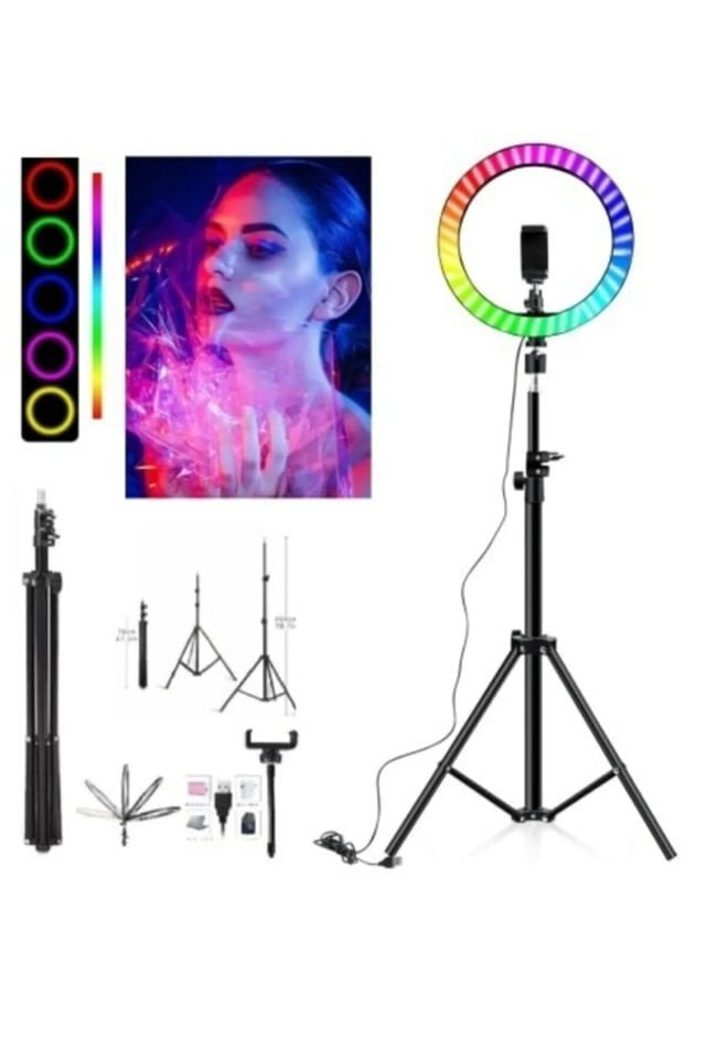 Makyaj ve Canlı Yayın İçin Renkli Işık - 14 Inç  Rgb Çok Renkli Led
