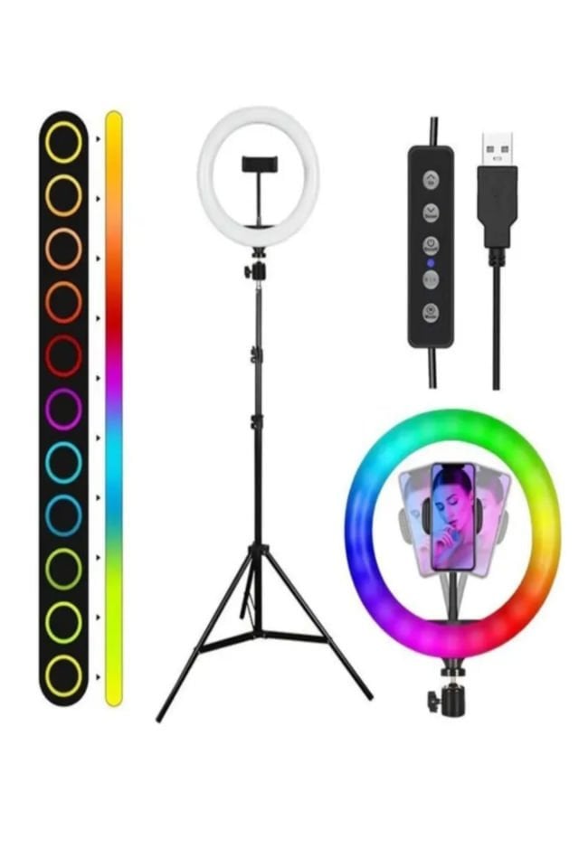 Makyaj ve Canlı Yayın İçin Renkli Işık - 14 Inç  Rgb Çok Renkli Led