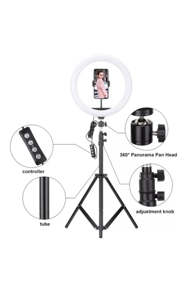 Işıklı Tripod Ring Light 14 Inç Tiktok Youtuber Çekim -  Telefon Tutucu Makyaj Işığı +2.1 Mt Tripod