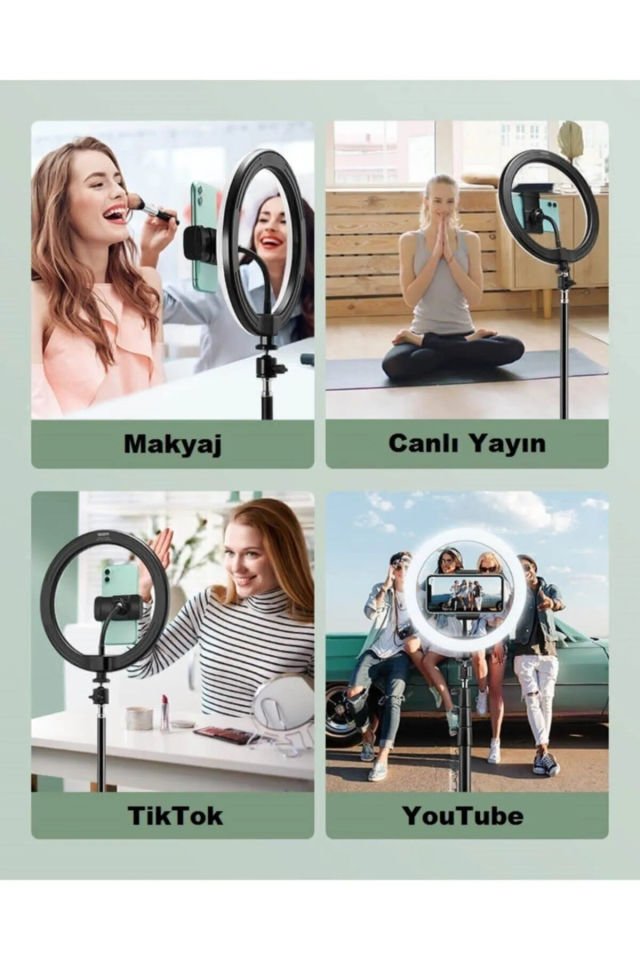 Işıklı Tripod Ring Light 14 Inç Tiktok Youtuber Çekim -  Telefon Tutucu Makyaj Işığı +2.1 Mt Tripod