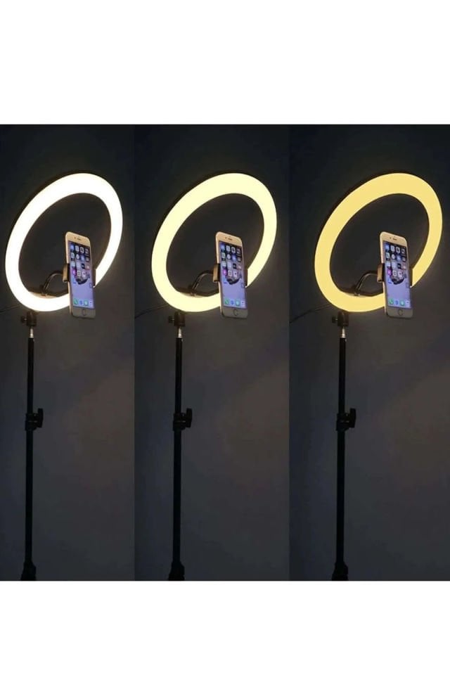 Işıklı Tripod Ring Light 14 Inç Tiktok Youtuber Çekim -  Telefon Tutucu Makyaj Işığı +2.1 Mt Tripod