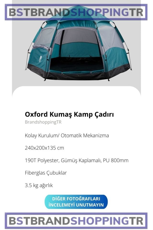 4 Kişilik Kamp Çadırı / Kolay Kurulumlu / Kamp Outdoor Plaj Piknik Çadırı /Eşsiz Design
