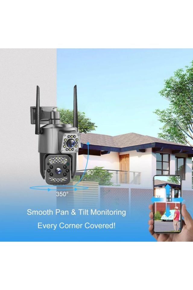 Akıllı Güvenlik Kamera Gece Sensörlü - 4 Mp 4k Hd Gece Görüşlü 2.4g Sd Kartlı 8x Zoom Çift Lensli Kamera
