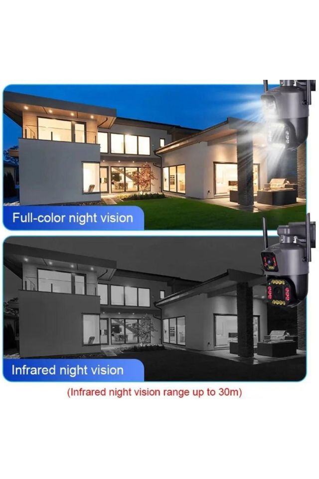 Akıllı Güvenlik Kamera Gece Sensörlü - 4 Mp 4k Hd Gece Görüşlü 2.4g Sd Kartlı 8x Zoom Çift Lensli Kamera