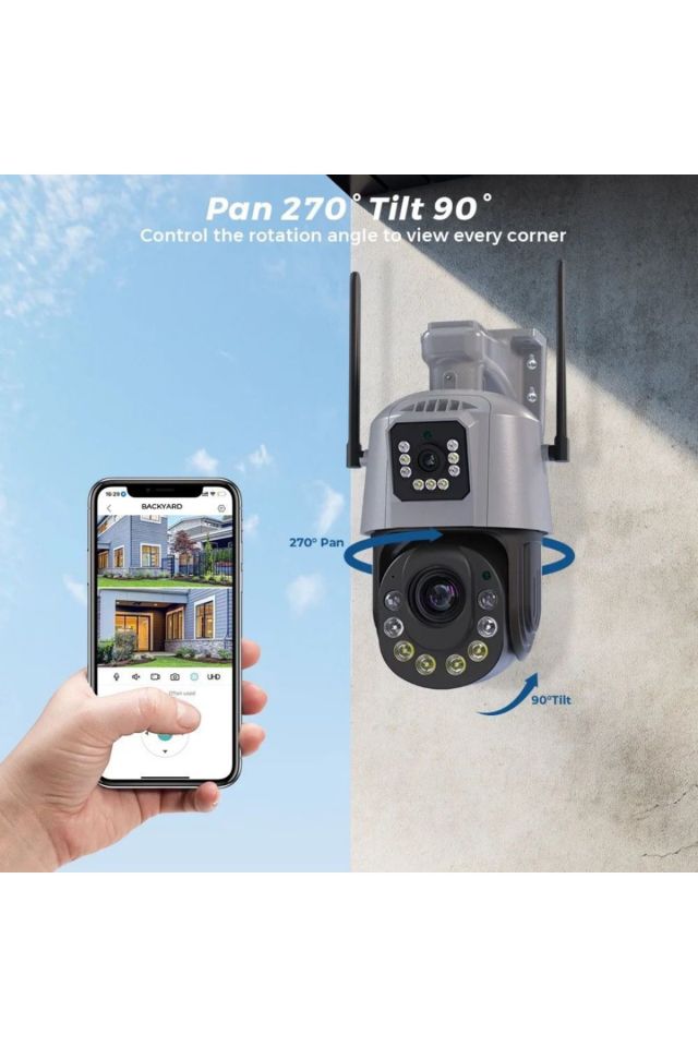 Akıllı Güvenlik Kamera Gece Sensörlü - 4 Mp 4k Hd Gece Görüşlü 2.4g Sd Kartlı 8x Zoom Çift Lensli Kamera