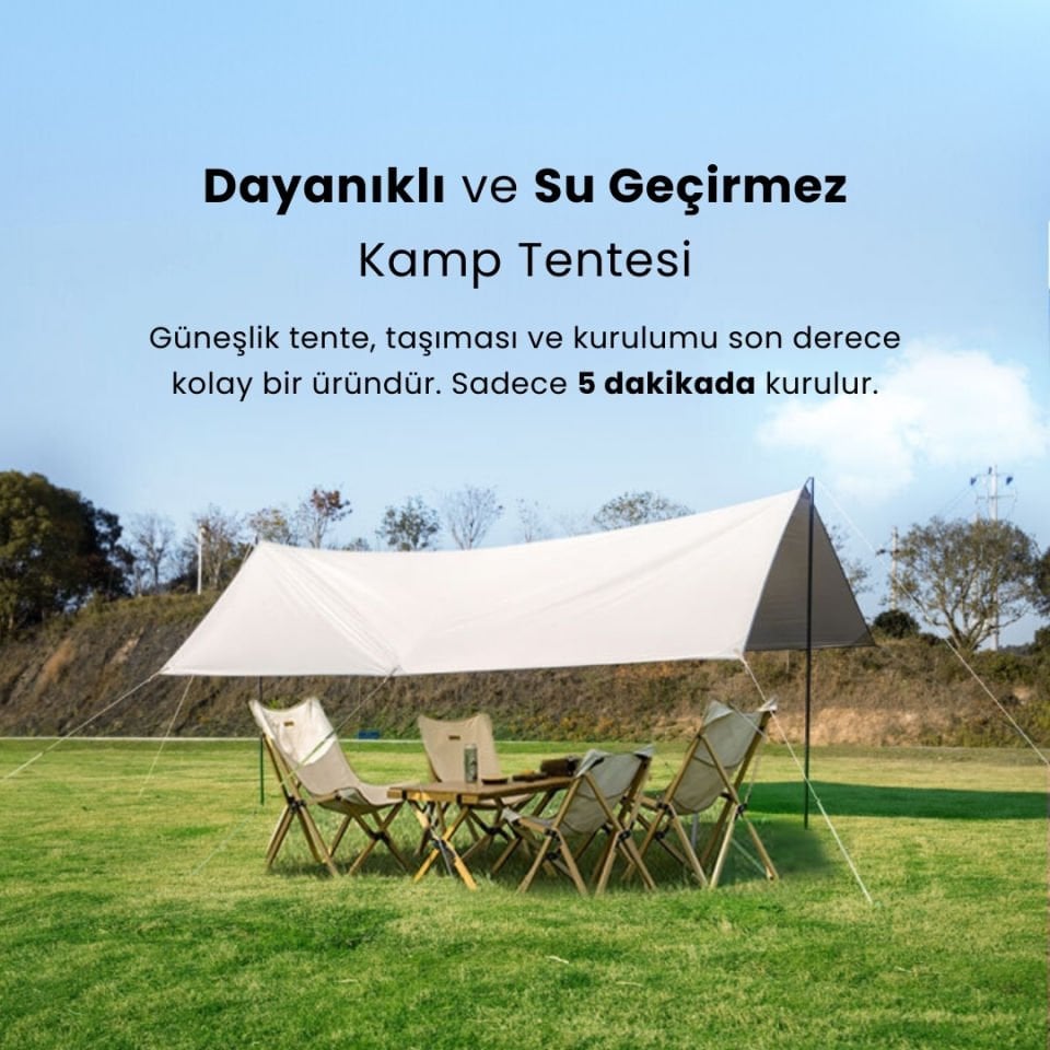 Güneşlik Tente Plaj, Kamp Dayanıklı Kumaş Su Geçirmez Gölgelik Çadır 500x300 Cm