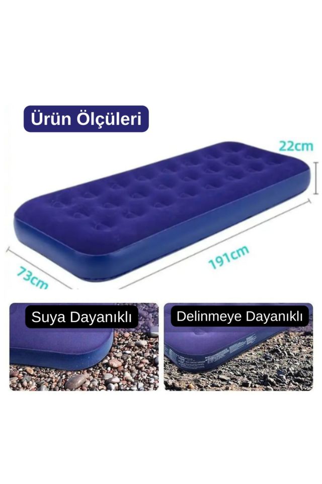 Tek Kişilik Şişme Yatak (191cm X 73 Cm X 22 Cm) + Yastık + Pompa / Kamp Seti