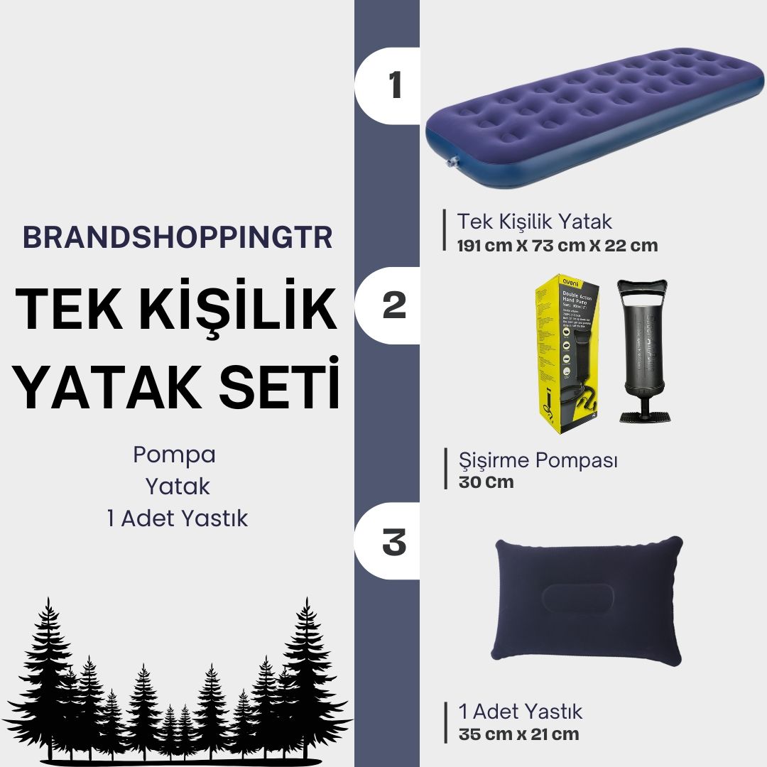 Tek Kişilik Şişme Yatak (191cm X 73 Cm X 22 Cm) + Yastık + Pompa / Kamp Seti