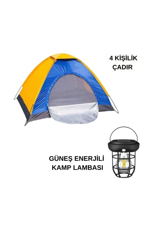 4 Kişilik Kolay Kurulumlu Kamp Çadırı + Lamba (Kamp Seti)