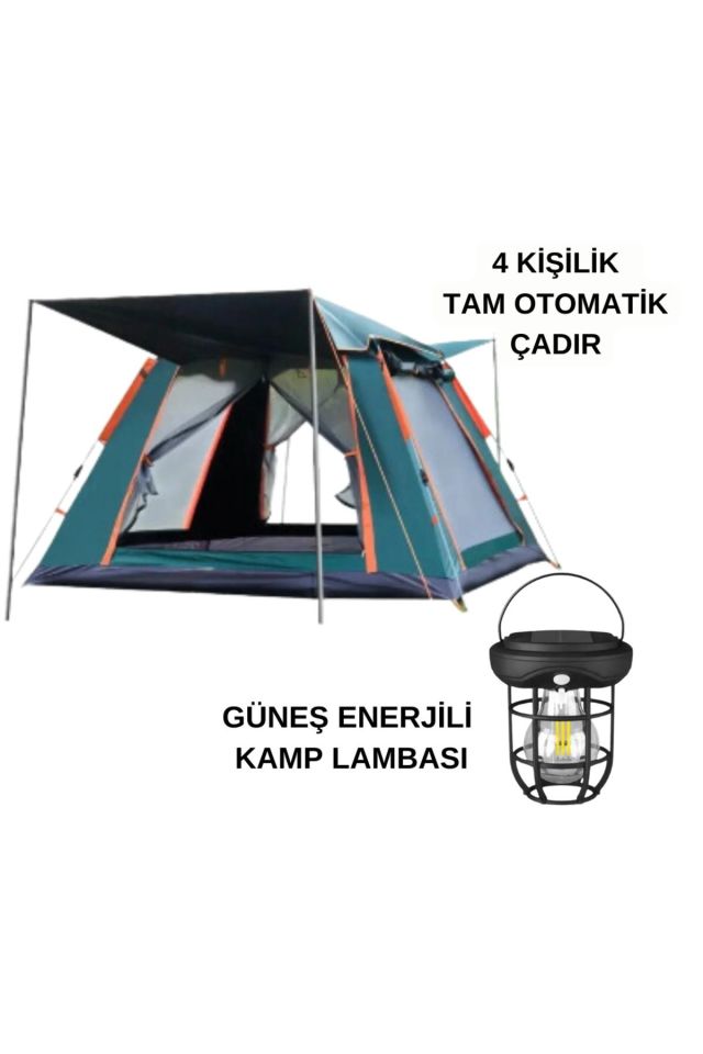4 Kişilik Tam Otomatik Tenteli Kamp Çadırı + Lamba (Kamp Seti)