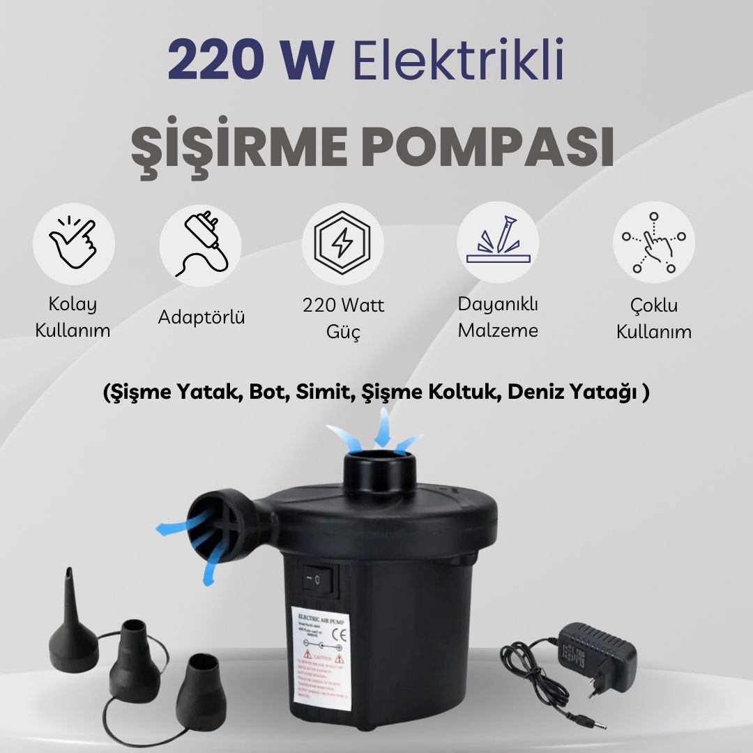 Elektrikli Hava Pompası - 220w (Şişme Yatak, Bot, Simit, Şişme Koltuk, Deniz Yatağı )