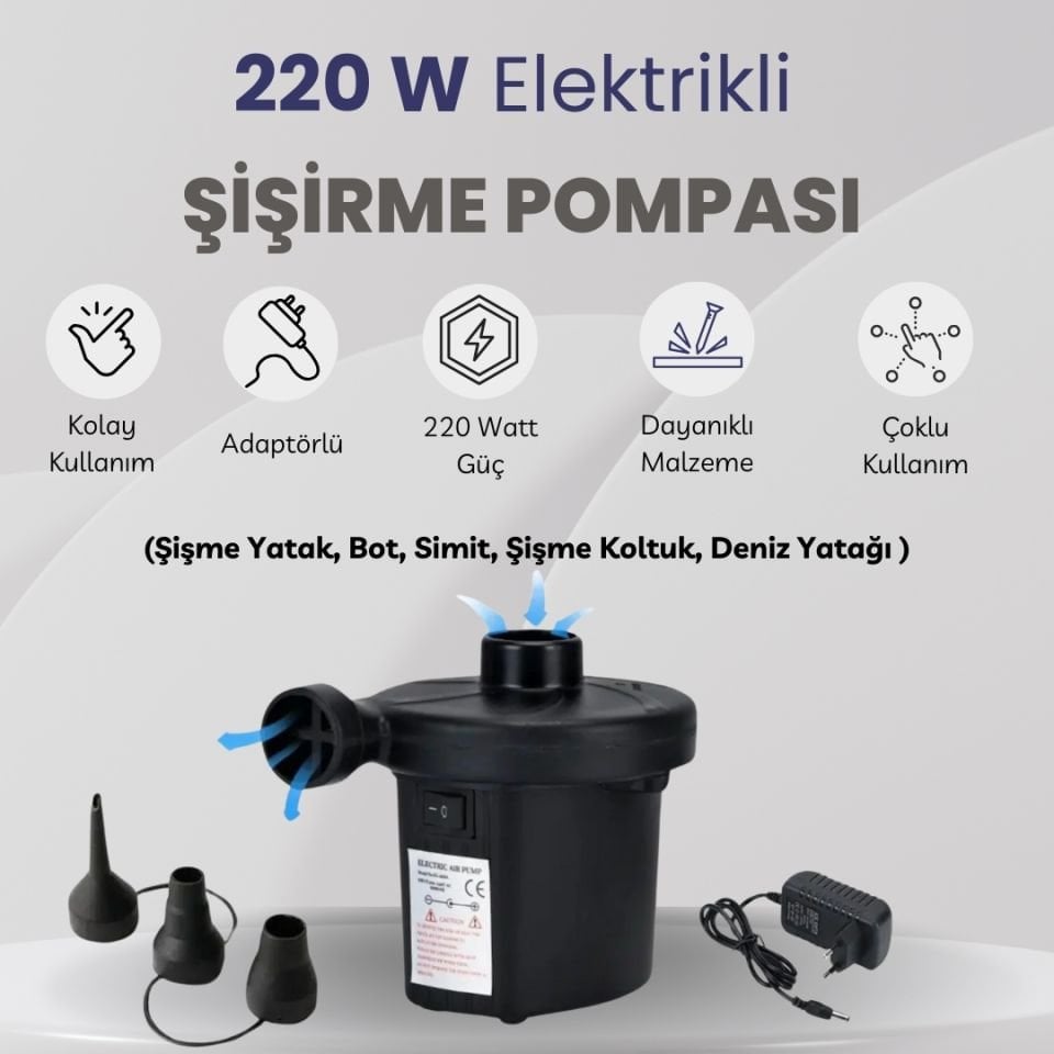 Elektrikli Hava Pompası - 220w (Şişme Yatak, Bot, Simit, Şişme Koltuk, Deniz Yatağı )