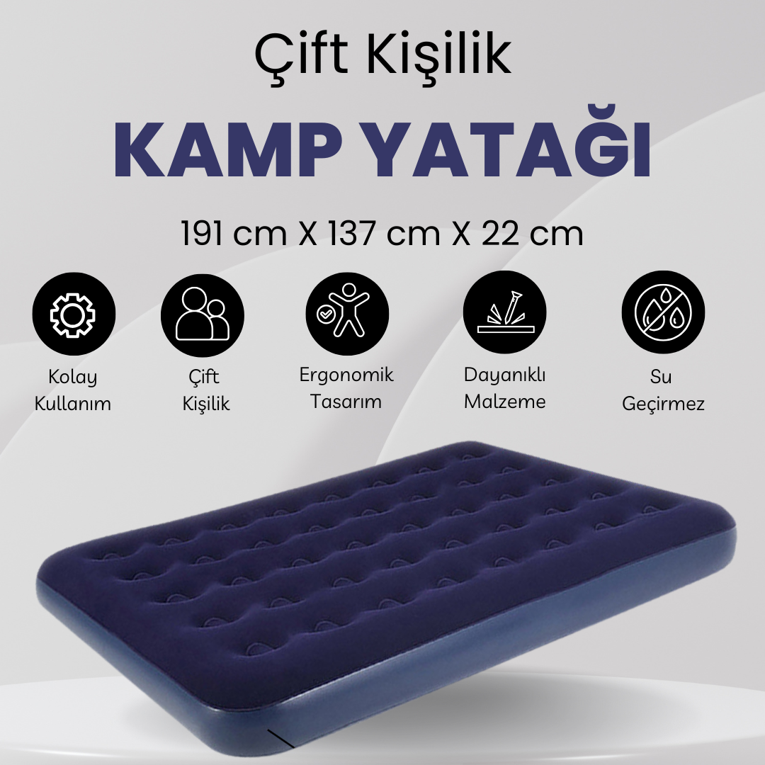 Çift Kişilik Şişme Yatak (191cm X 137cm X 22 Cm) -Unisex Lacivert