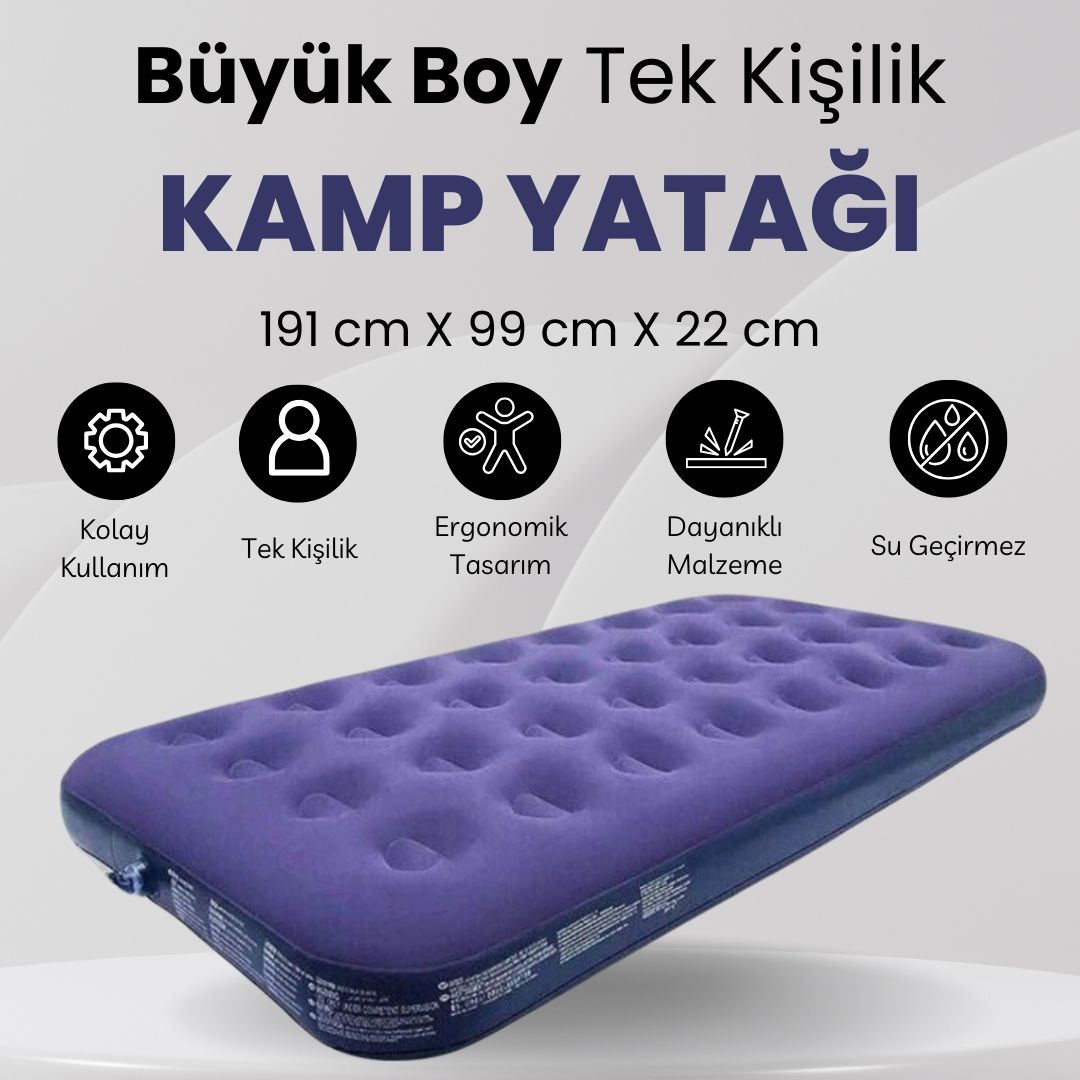Büyük Boy Tek Kişilik Şişme Yatak (191cm X 99cm X 22 Cm) - Unisex Lacivert