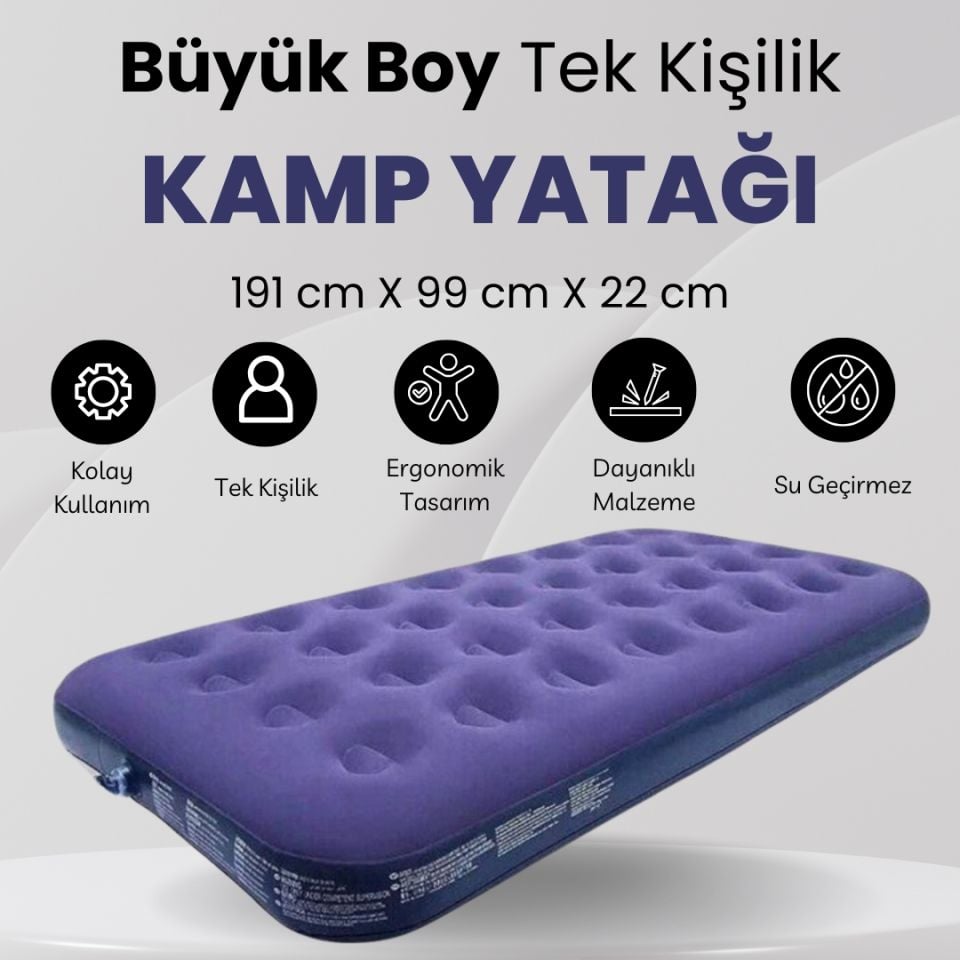 Büyük Boy Tek Kişilik Şişme Yatak (191cm X 99cm X 22 Cm) - Unisex Lacivert