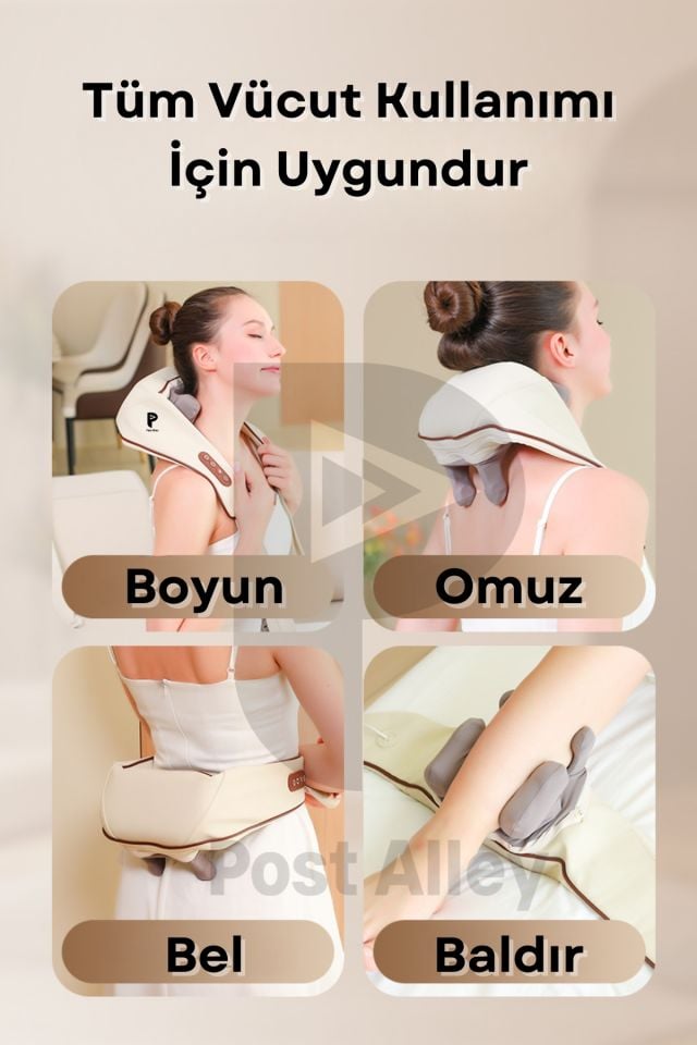 Şarjlı Masaj Aleti - Ovmalı Isıtmalı Boyun Sırt Omuz Masaj Aleti -Insan Eli Yoğurma Hissi - Akupunktur Masajı